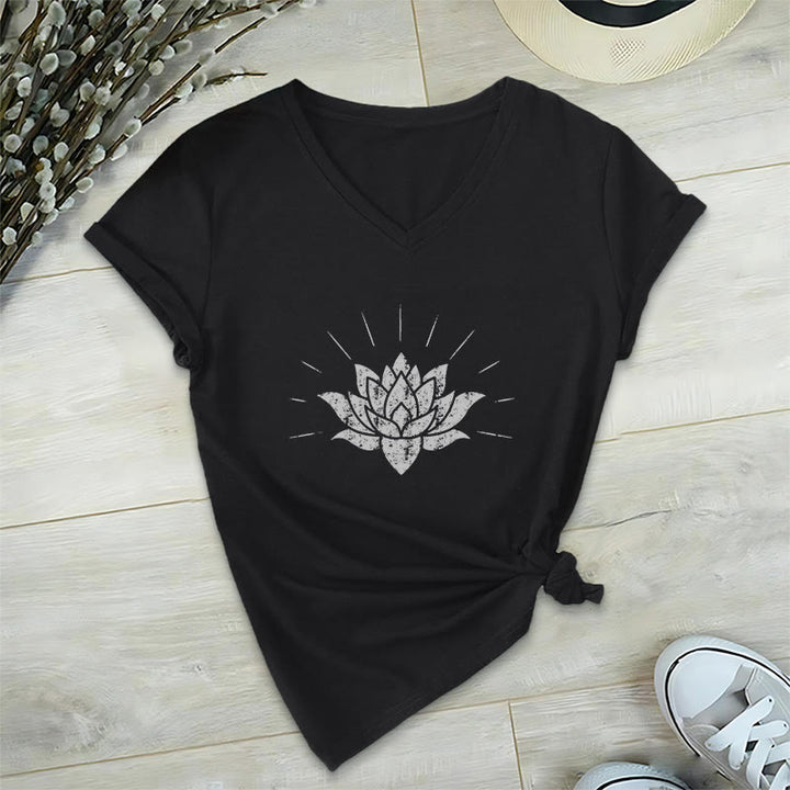 Olivenorma Lotus Zen Yoga V-neck T-shirt - Black - 2XL - image 2