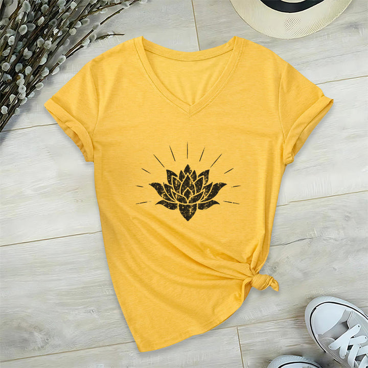 Olivenorma Lotus Zen Yoga V-neck T-shirt - Yellow - 2XL - image 16