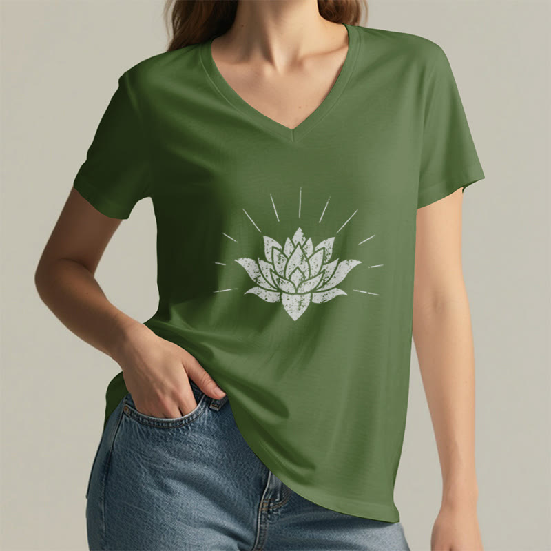 Olivenorma Lotus Zen Yoga V-neck T-shirt - image 13
