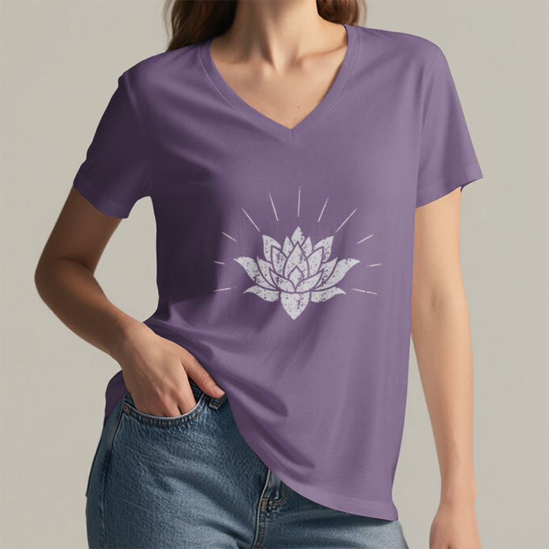 Olivenorma Lotus Zen Yoga V-neck T-shirt - image 25