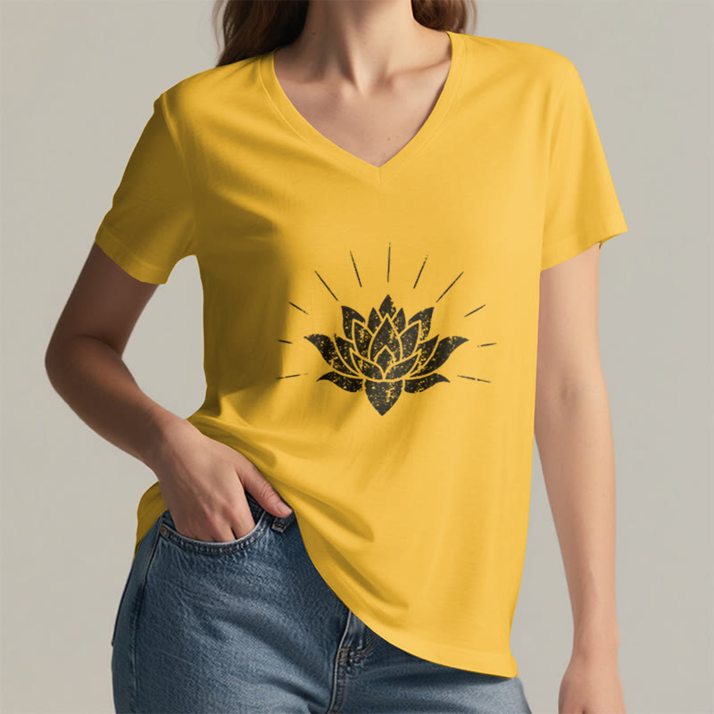 Olivenorma Lotus Zen Yoga V-neck T-shirt - image 17