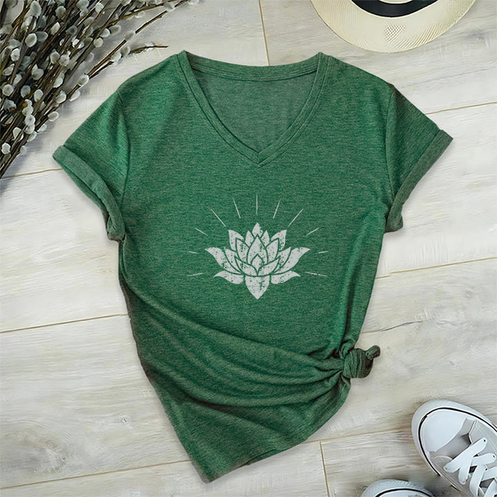 Olivenorma Lotus Zen Yoga V-neck T-shirt - Dark Green - 2XL - image 10