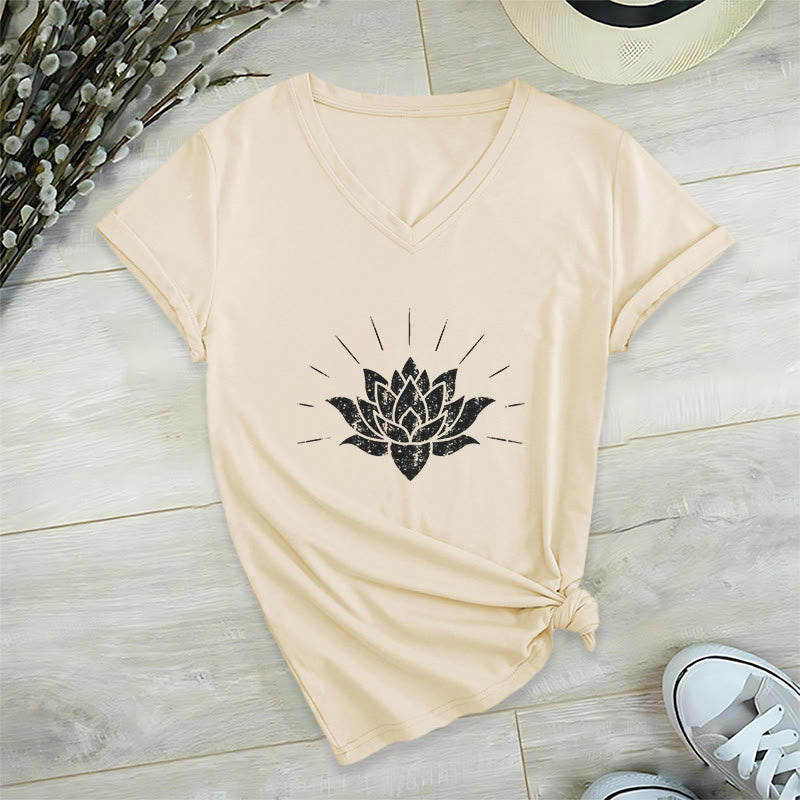 Olivenorma Lotus Zen Yoga V-neck T-shirt - Khaki - 2XL - image 4