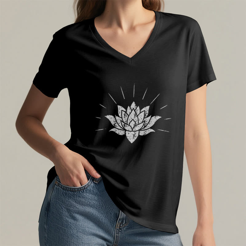 Olivenorma Lotus Zen Yoga V-neck T-shirt - image 3