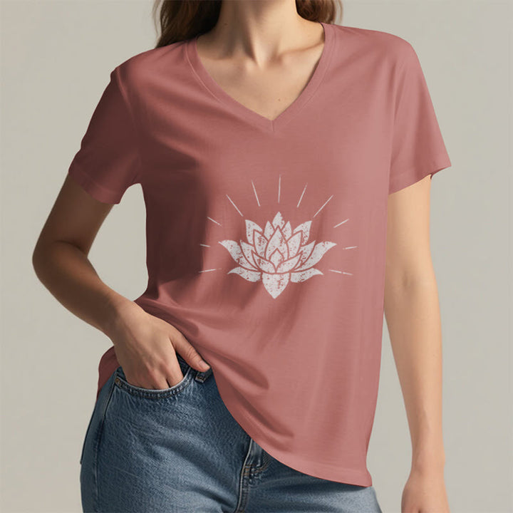 Olivenorma Lotus Zen Yoga V-neck T-shirt - image 19