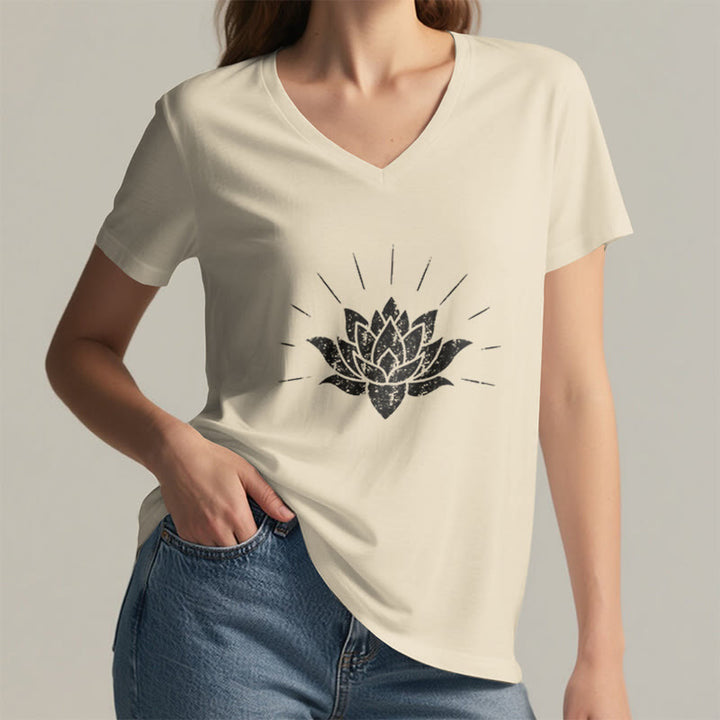 Olivenorma Lotus Zen Yoga V-neck T-shirt - image 5