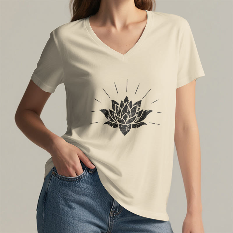 Olivenorma Lotus Zen Yoga V-neck T-shirt - image 5