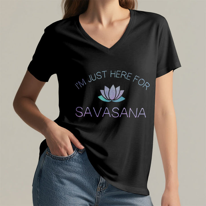 Olivenorma Here for Savasana Yoga V-Neck T-Shirt - image 1