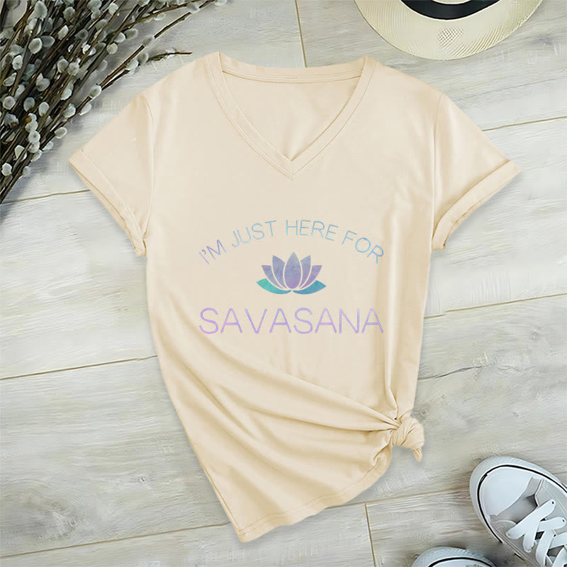 Olivenorma Here for Savasana Yoga V-Neck T-Shirt - Khaki - 2XL - image 4