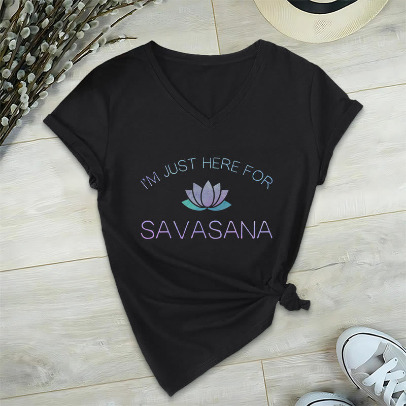 Olivenorma Here for Savasana Yoga V-Neck T-Shirt - Black - 2XL - image 0