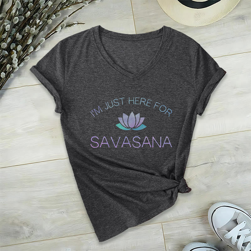 Olivenorma Here for Savasana Yoga V-Neck T-Shirt - Gray - 2XL - image 2