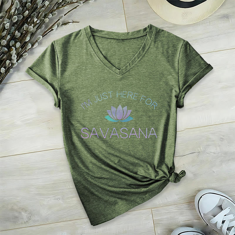 Olivenorma Here for Savasana Yoga V-Neck T-Shirt - Olive Green - 2XL - image 12