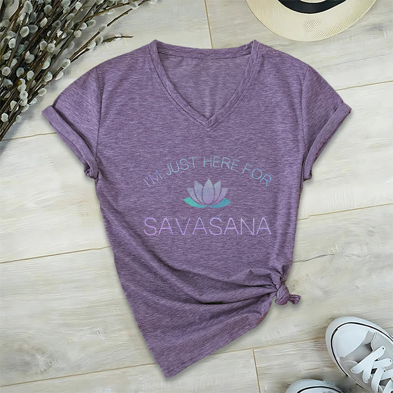 Olivenorma Here for Savasana Yoga V-Neck T-Shirt - Purple - 2XL - image 24