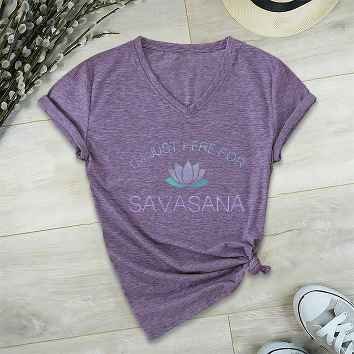 Olivenorma Here for Savasana Yoga V-Neck T-Shirt - Purple - 2XL - image 24
