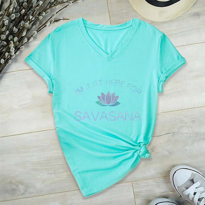Olivenorma Here for Savasana Yoga V-Neck T-Shirt - Lake Blue - 2XL - image 22