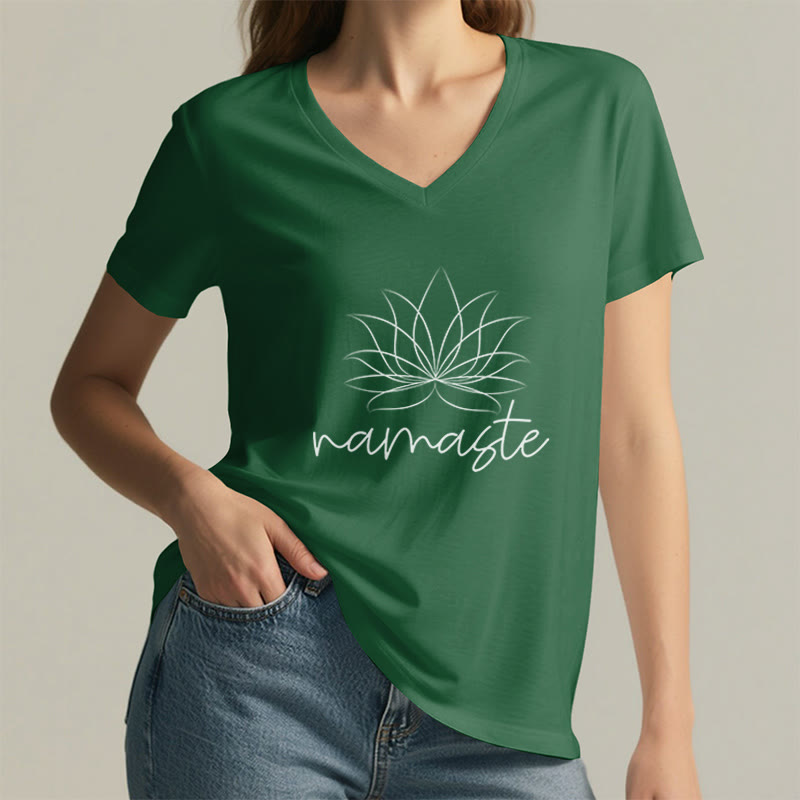 Olivenorma Yoga Meditation Namaste V-Neck T-Shirt - image 13