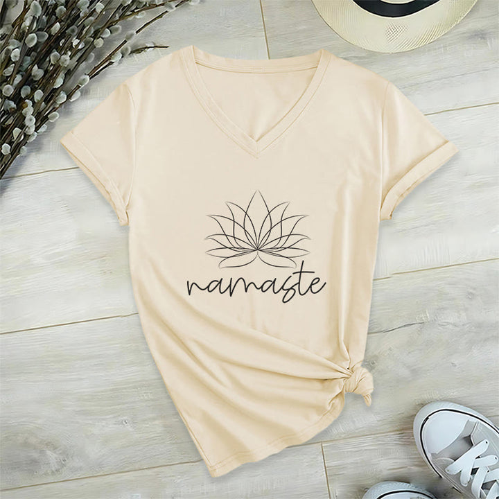 Olivenorma Yoga Meditation Namaste V-Neck T-Shirt - Khaki - 2XL - image 6
