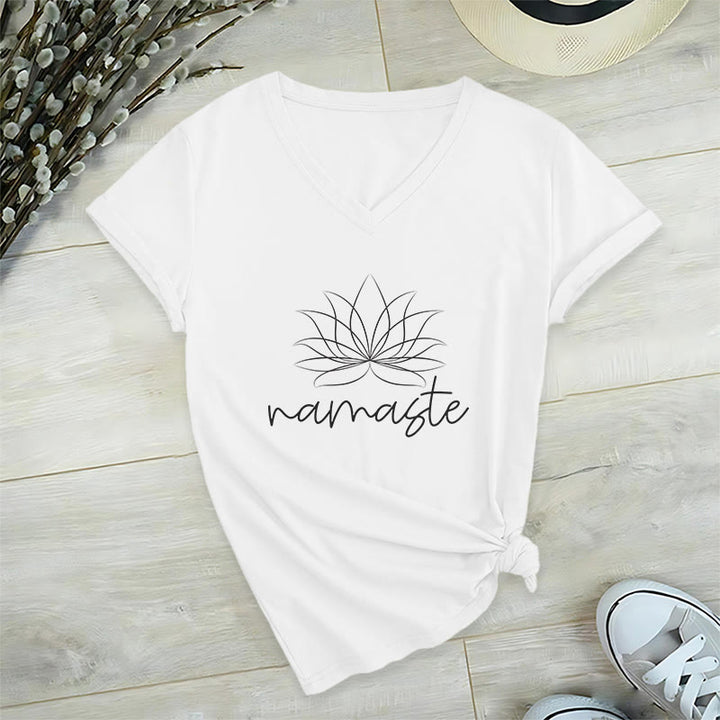 Olivenorma Yoga Meditation Namaste V-Neck T-Shirt - White - 2XL - image 8