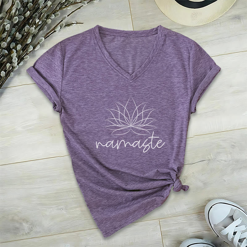 Olivenorma Yoga Meditation Namaste V-Neck T-Shirt - Purple - 2XL - image 24