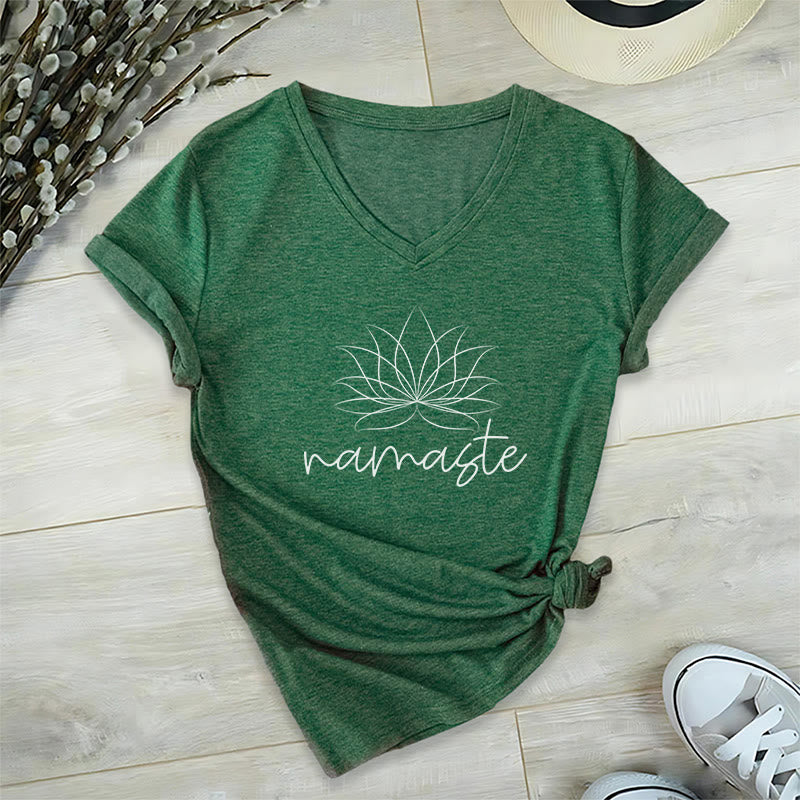 Olivenorma Yoga Meditation Namaste V-Neck T-Shirt - Dark Green - 2XL - image 12