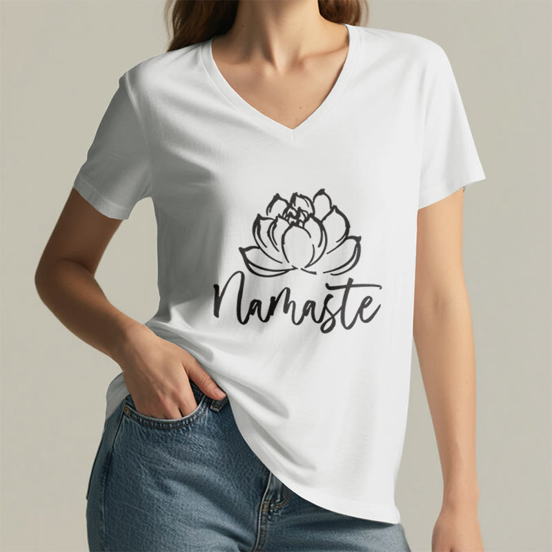 Olivenorma Lotus Yoga Meditation Namaste V-Neck T-Shirt - image 11