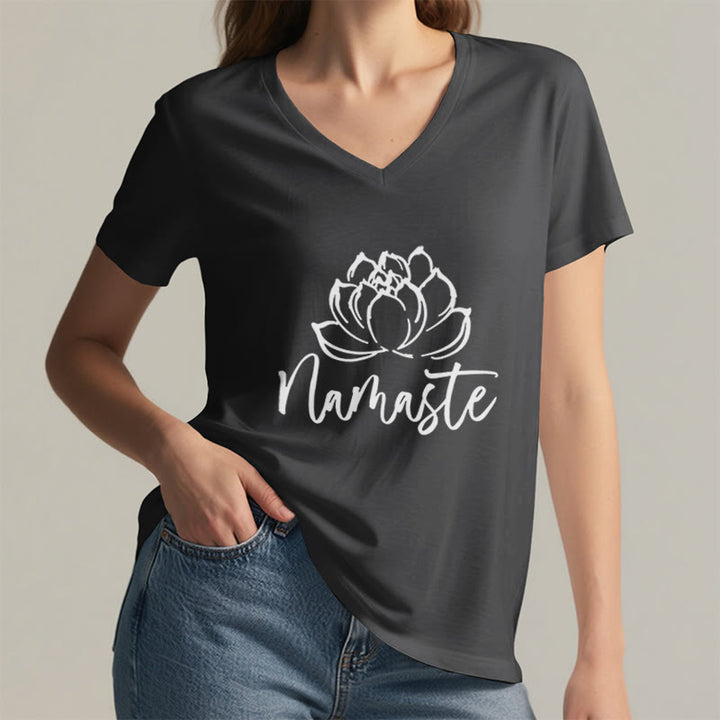 Olivenorma Lotus Yoga Meditation Namaste V-Neck T-Shirt - image 7