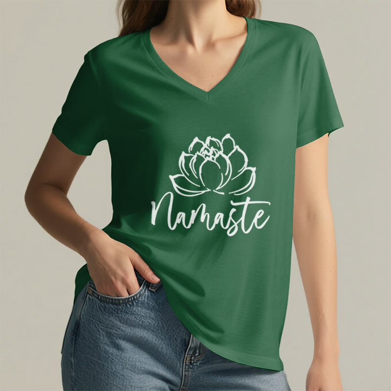 Olivenorma Lotus Yoga Meditation Namaste V-Neck T-Shirt - image 15
