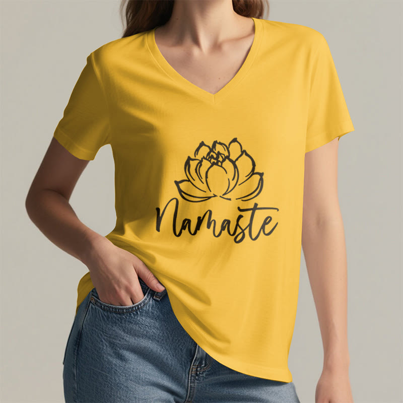Olivenorma Lotus Yoga Meditation Namaste V-Neck T-Shirt - image 21