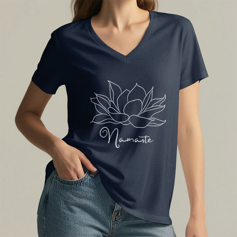 Olivenorma Oversized Namaste Yoga V-Neck T-Shirt - image 13
