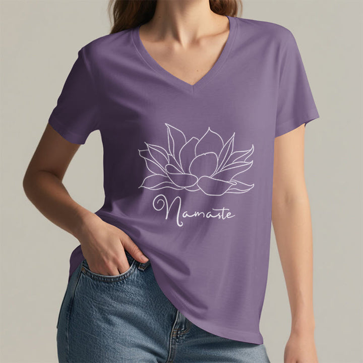 Olivenorma Oversized Namaste Yoga V-Neck T-Shirt - image 25