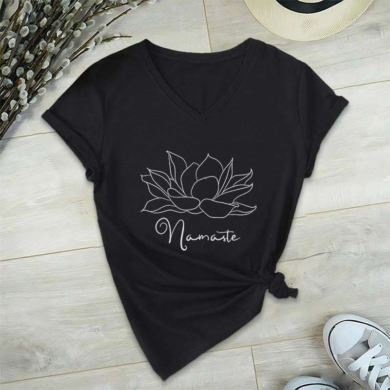 Olivenorma Oversized Namaste Yoga V-Neck T-Shirt - Black - 2XL - image 6
