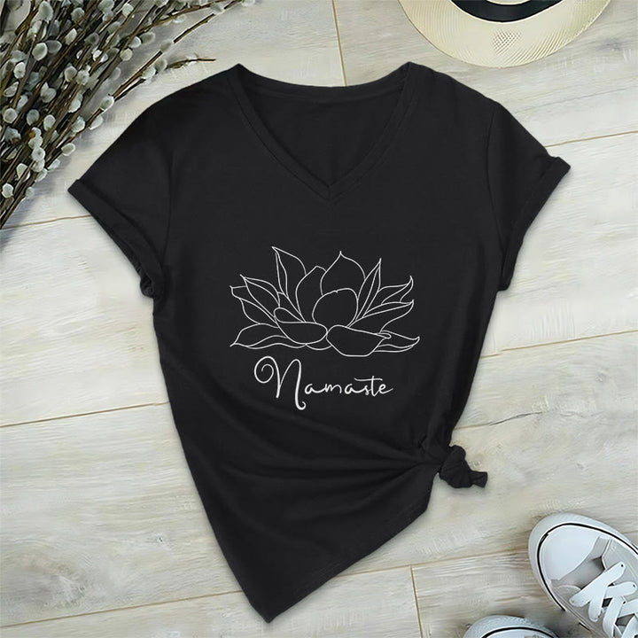 Olivenorma Oversized Namaste Yoga V-Neck T-Shirt - Black - 2XL - image 6