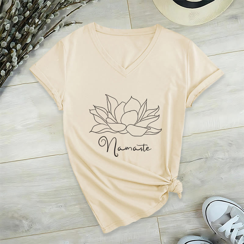 Olivenorma Oversized Namaste Yoga V-Neck T-Shirt - Khaki - 2XL - image 0