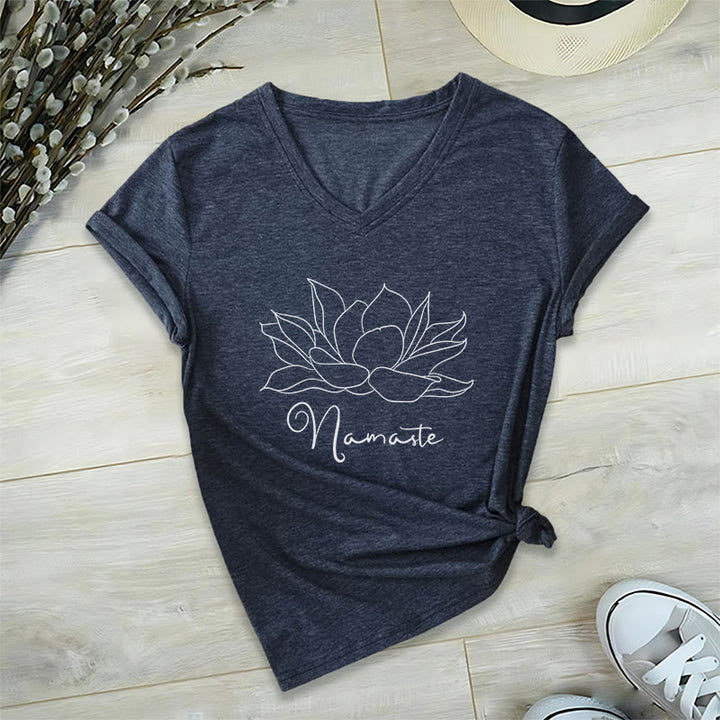 Olivenorma Oversized Namaste Yoga V-Neck T-Shirt - Navy Blue - 2XL - image 12