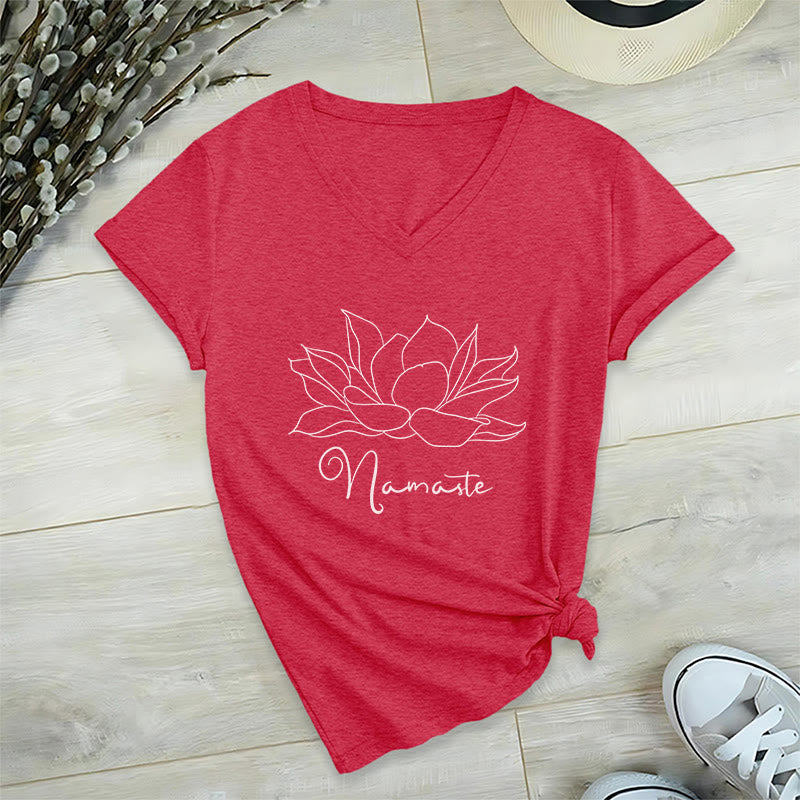 Olivenorma Oversized Namaste Yoga V-Neck T-Shirt - Red - 2XL - image 18