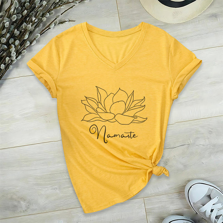 Olivenorma Oversized Namaste Yoga V-Neck T-Shirt - Yellow - 2XL - image 20