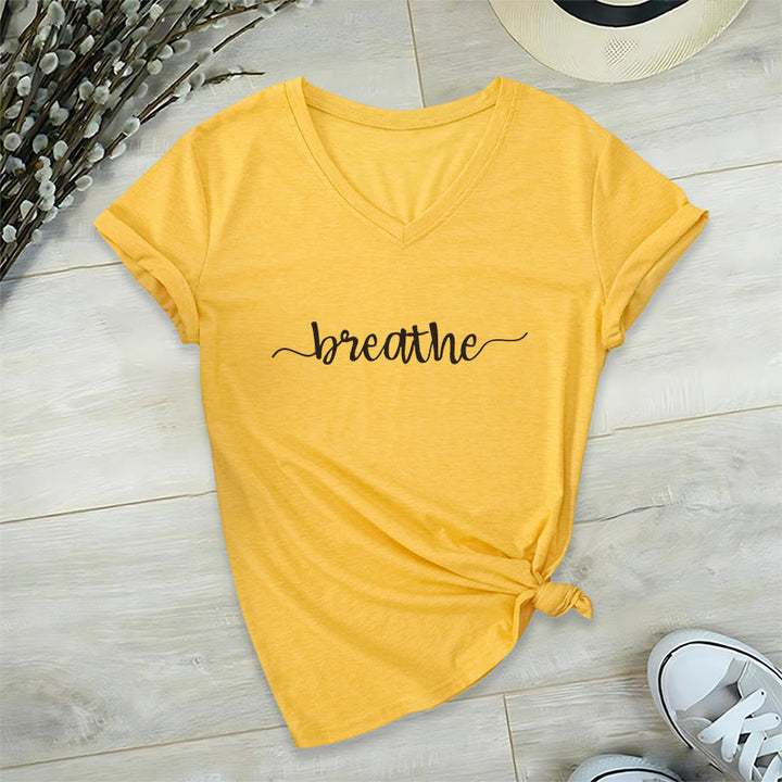 Olivenorma Breathe Yoga Meditation V-Neck T-Shirt - Yellow - 2XL - image 20