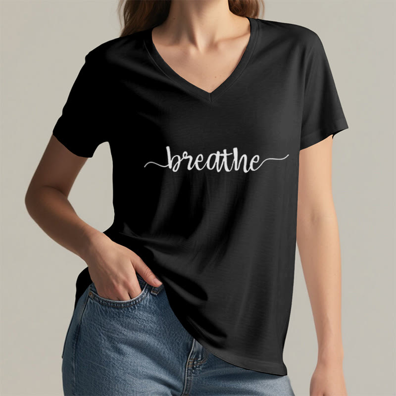 Olivenorma Breathe Yoga Meditation V-Neck T-Shirt - image 7