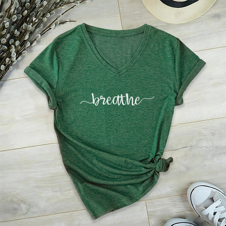 Olivenorma Breathe Yoga Meditation V-Neck T-Shirt - Dark Green - 2XL - image 14