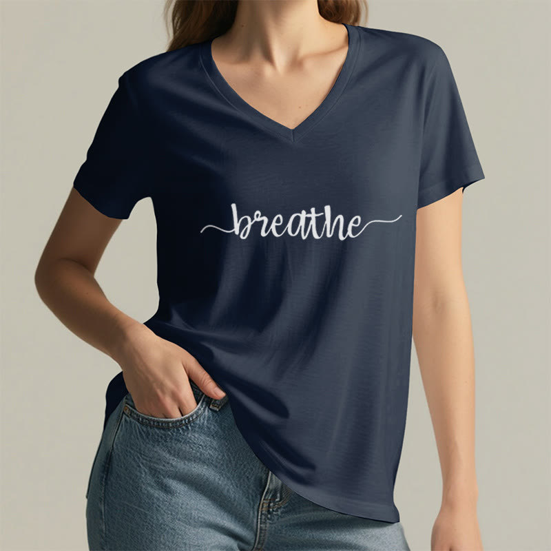 Olivenorma Breathe Yoga Meditation V-Neck T-Shirt - image 13
