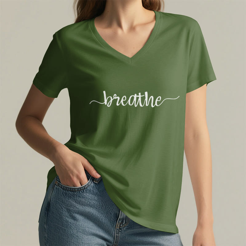 Olivenorma Breathe Yoga Meditation V-Neck T-Shirt - image 17