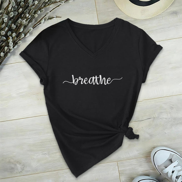 Olivenorma Breathe Yoga Meditation V-Neck T-Shirt - Black - 2XL - image 6