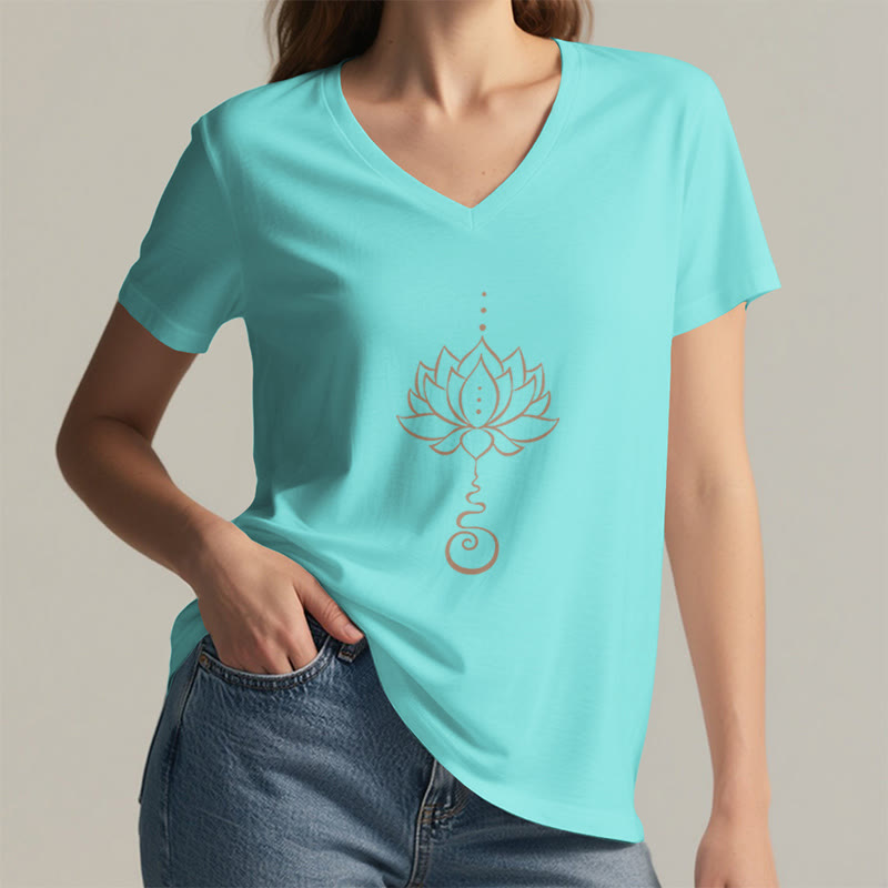 Olivenorma Unalome Lotus Yoga V-Neck T-Shirt - image 5