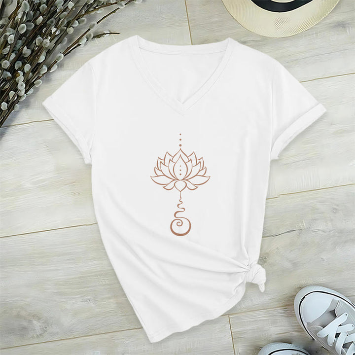 Olivenorma Unalome Lotus Yoga V-Neck T-Shirt - White - 2XL - image 10