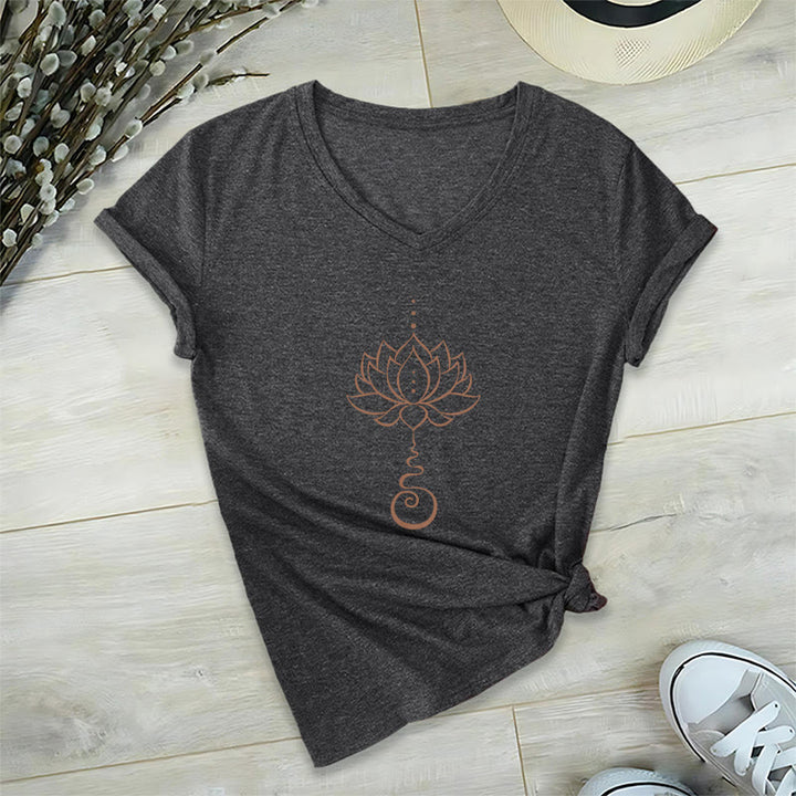 Olivenorma Unalome Lotus Yoga V-Neck T-Shirt - Gray - 2XL - image 8