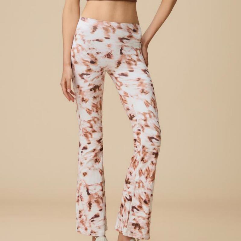 Olivenorma Women's Sculpted High-Waist Flare Yoga Pants - Brown Longyan Pattern - XL - image 30