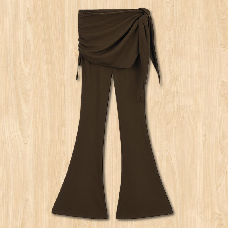 Olivenorma Women's Elegant High-Waist Tie-Detail Flare Pants - Brown - L - image 0