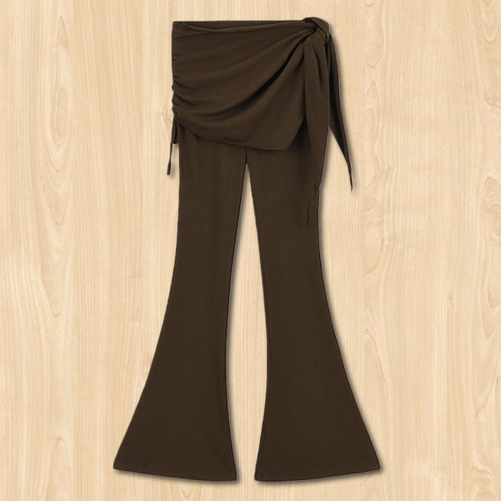 Olivenorma Women's Elegant High-Waist Tie-Detail Flare Pants - Brown - L - image 0