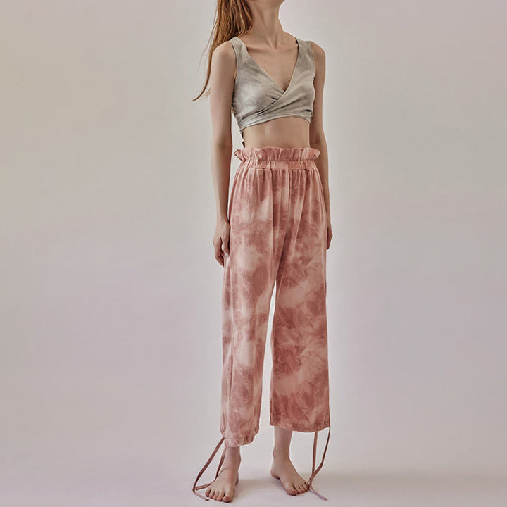 Olivenorma Women's Ink-Print Straight Tie Yoga Pants - image 0