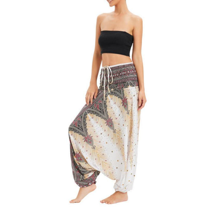 Olivenorma Women's Bohemian Wide Leg Yoga Pants - Peacock White - image 6